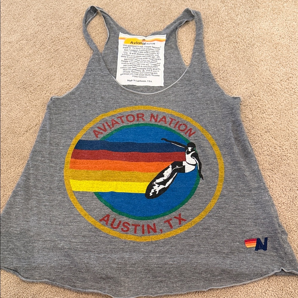 Aviator Nation Gray Tank with Colorful Stripes